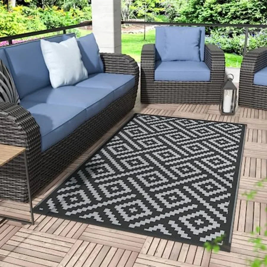 Outdoor Rugs Waterproof, Reversible Mats, Outdoor Area Rug, Plastic Outside Carpet, Eeometric Rv Mat for Patio Camping Rv Picni