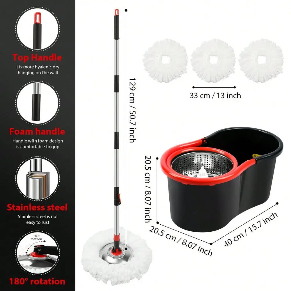Spin Mop and Bucket System With Wringer and Microfiber Refills