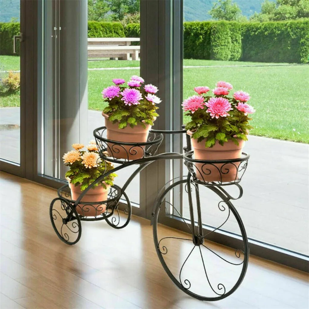 Three Tier Plant Stand Metal Wrought Iron Bicycle Tricycle Planter