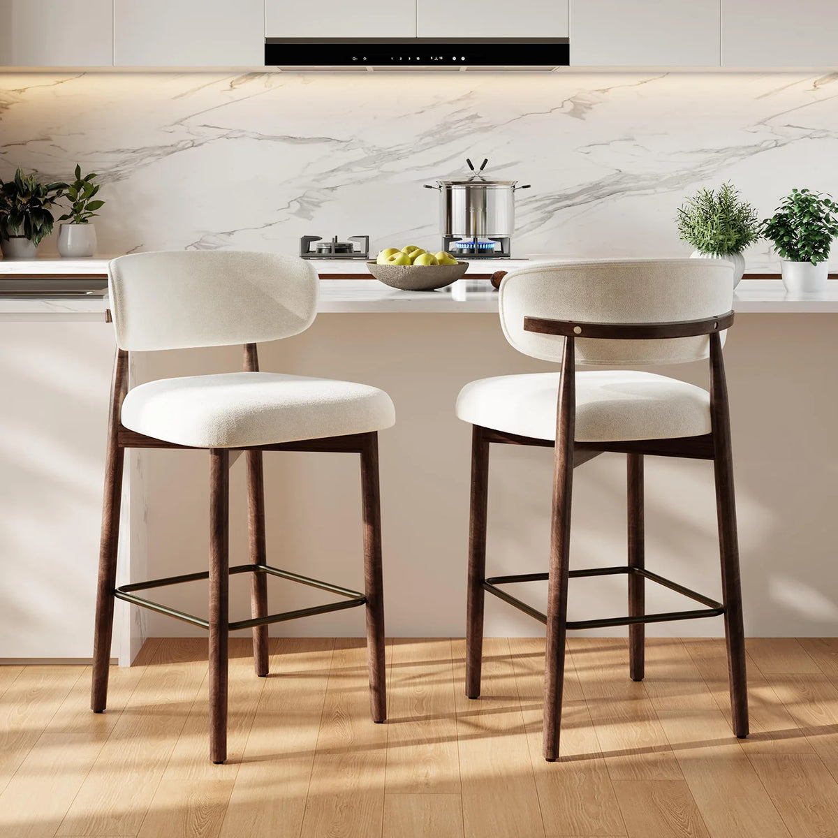 HiMISS Upholstered Counter Height Bar Stools With Back And Footrest