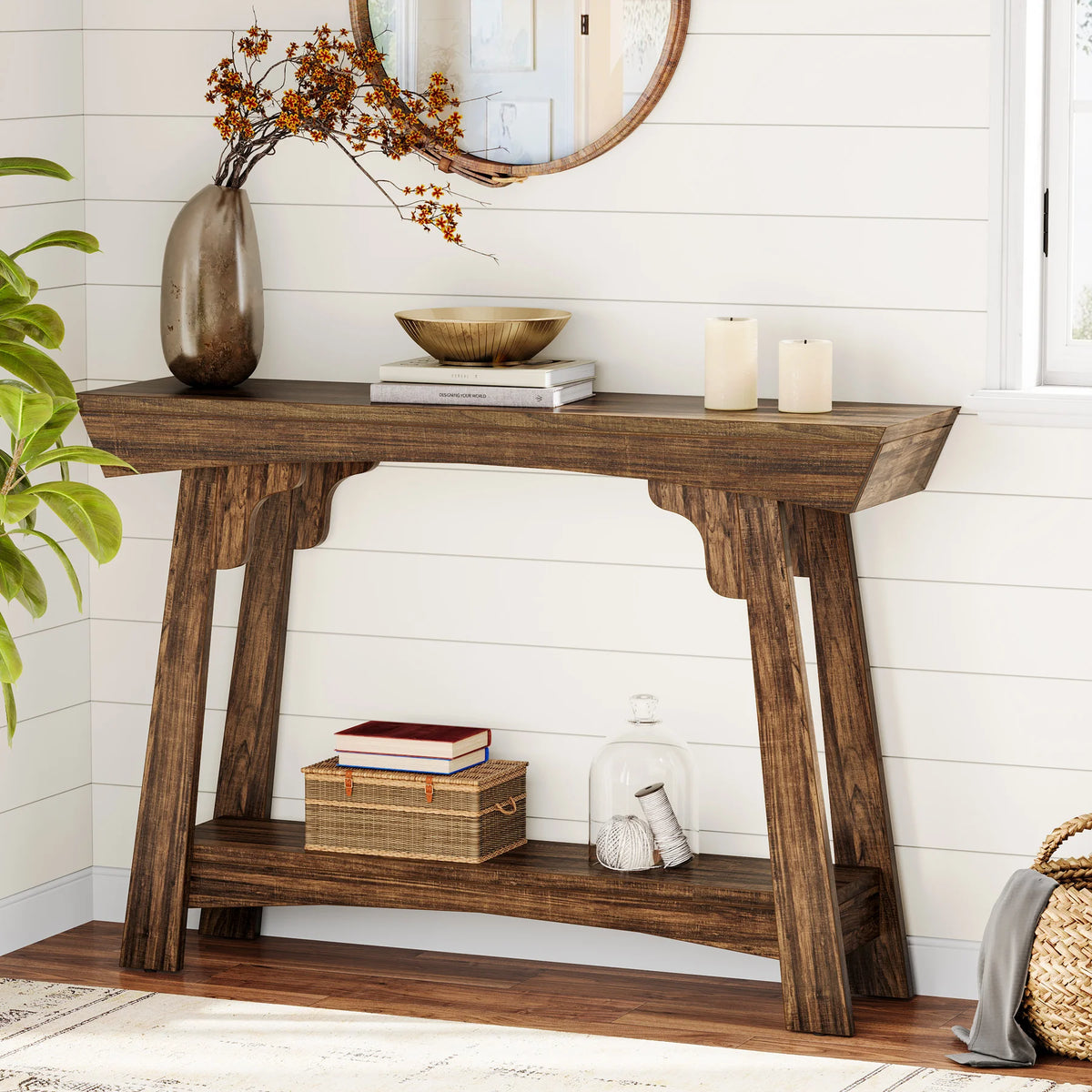 Tribesigns Wood Entryway Console Table With Two Tier Storage Shelf
