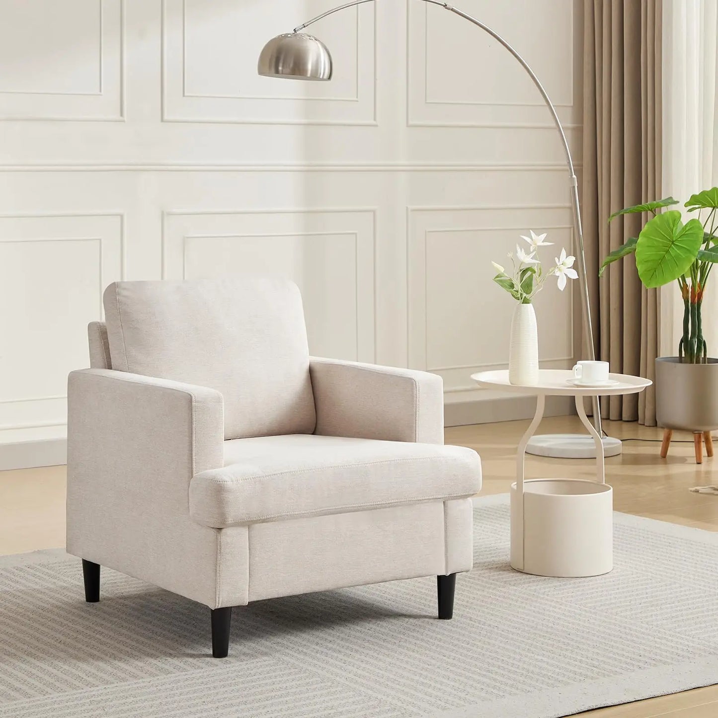 Modern Linen Upholstered Accent Chair For Living Room And Office