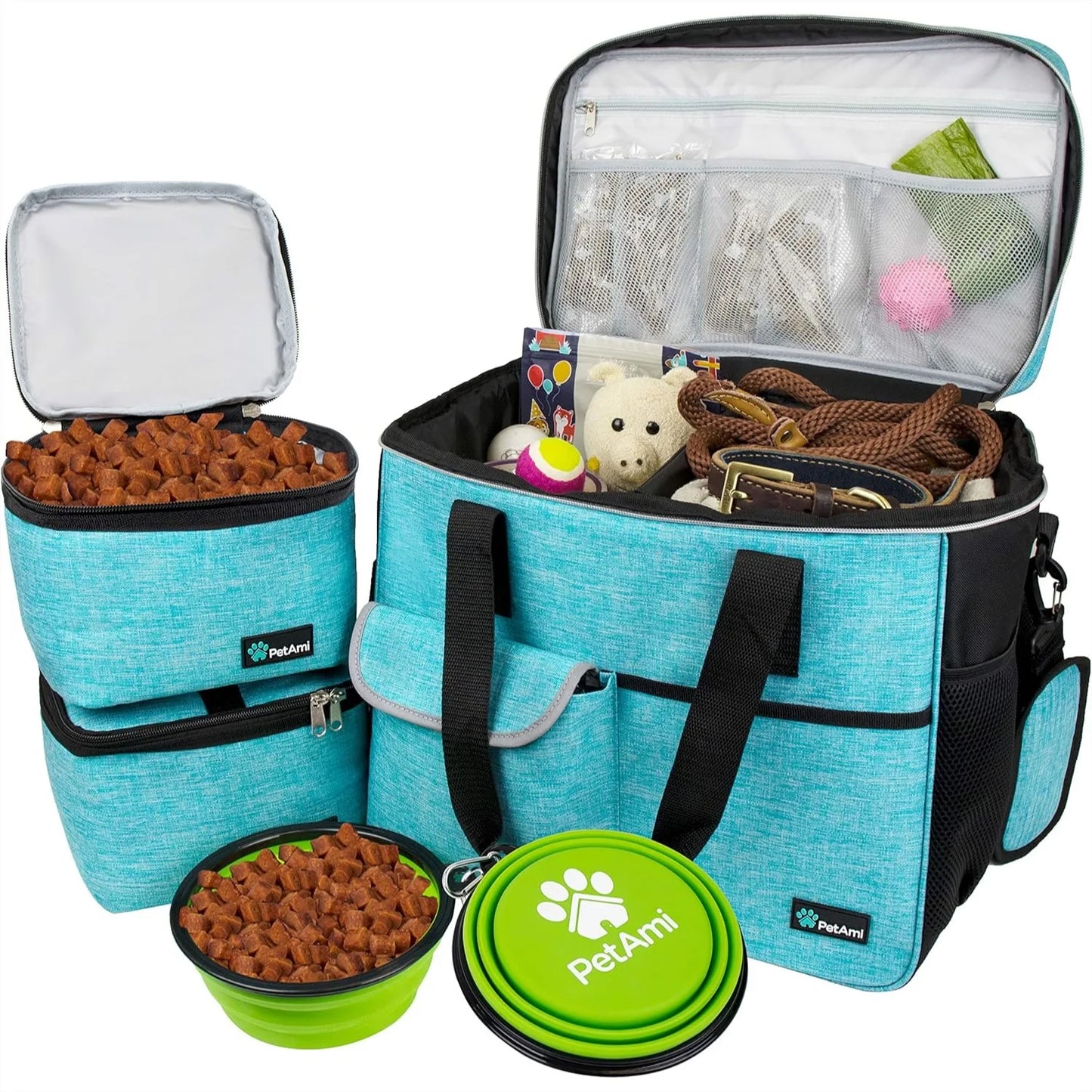 Pet Travel Bag Organizer For Dogs And Cats With Food Containers