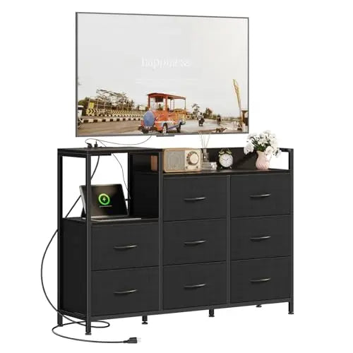 JHK TV Stand Cabinet With 8 Fabric Drawers And Charging