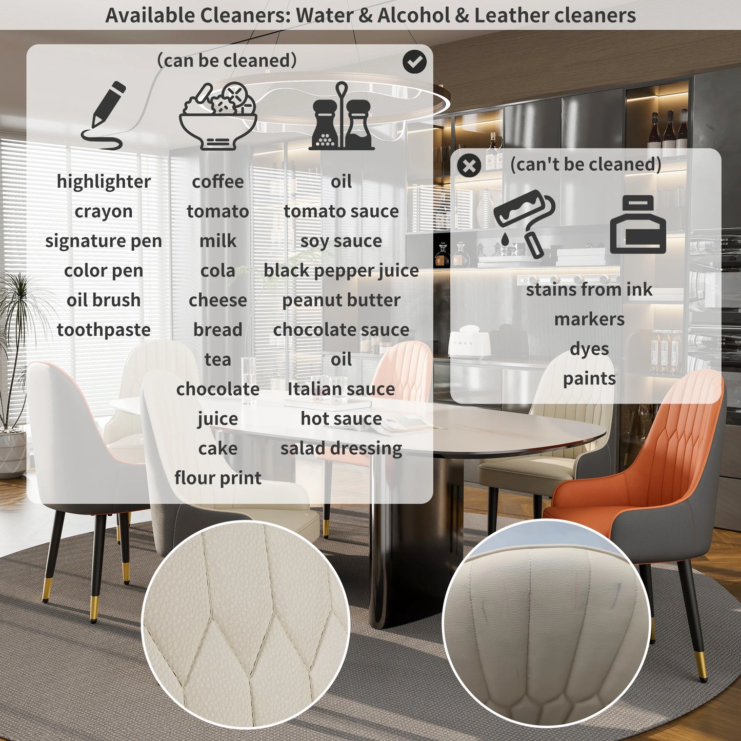 Two Premium Faux Leather Dining Chairs With Metal Legs