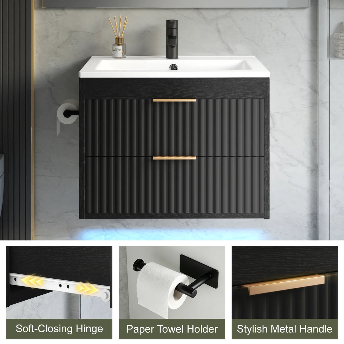 EVOKEDEN Floating Bathroom Vanity With Sink Wall Mounted Cabinet