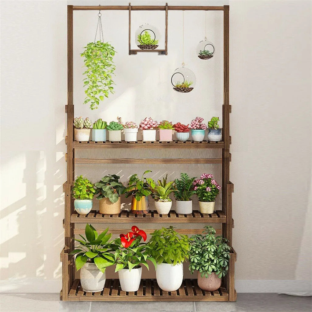 Heavy Duty Hanging Plant Stand 3 Tiers Wooden Indoor Outdoor