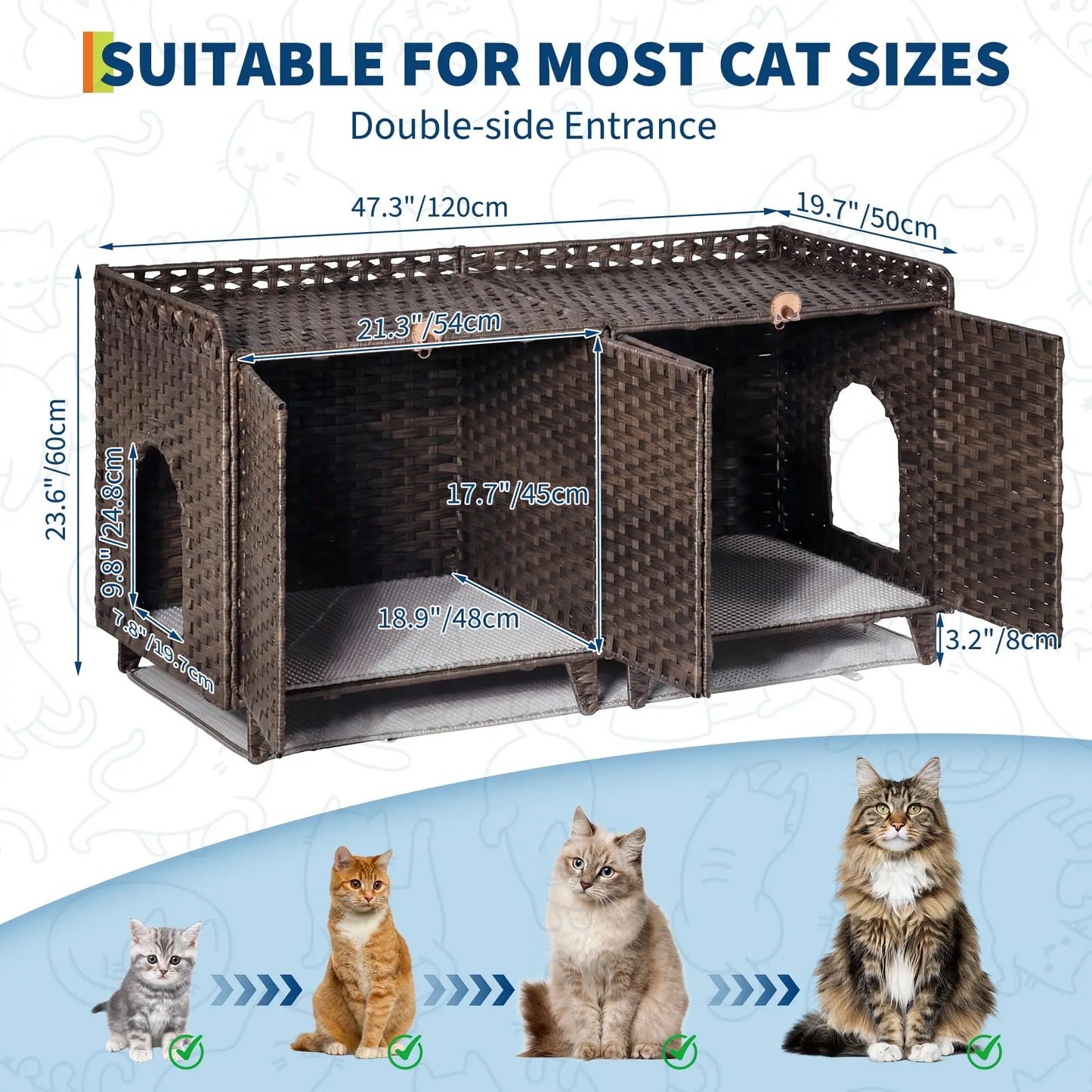 DishyKooker Litter Box Enclosure for Two Cats Rattan Cat Furniture