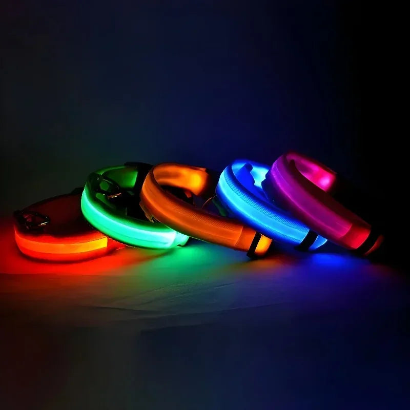 Nylon Dog Collar LED Night Safety Flashing Glow In Dark