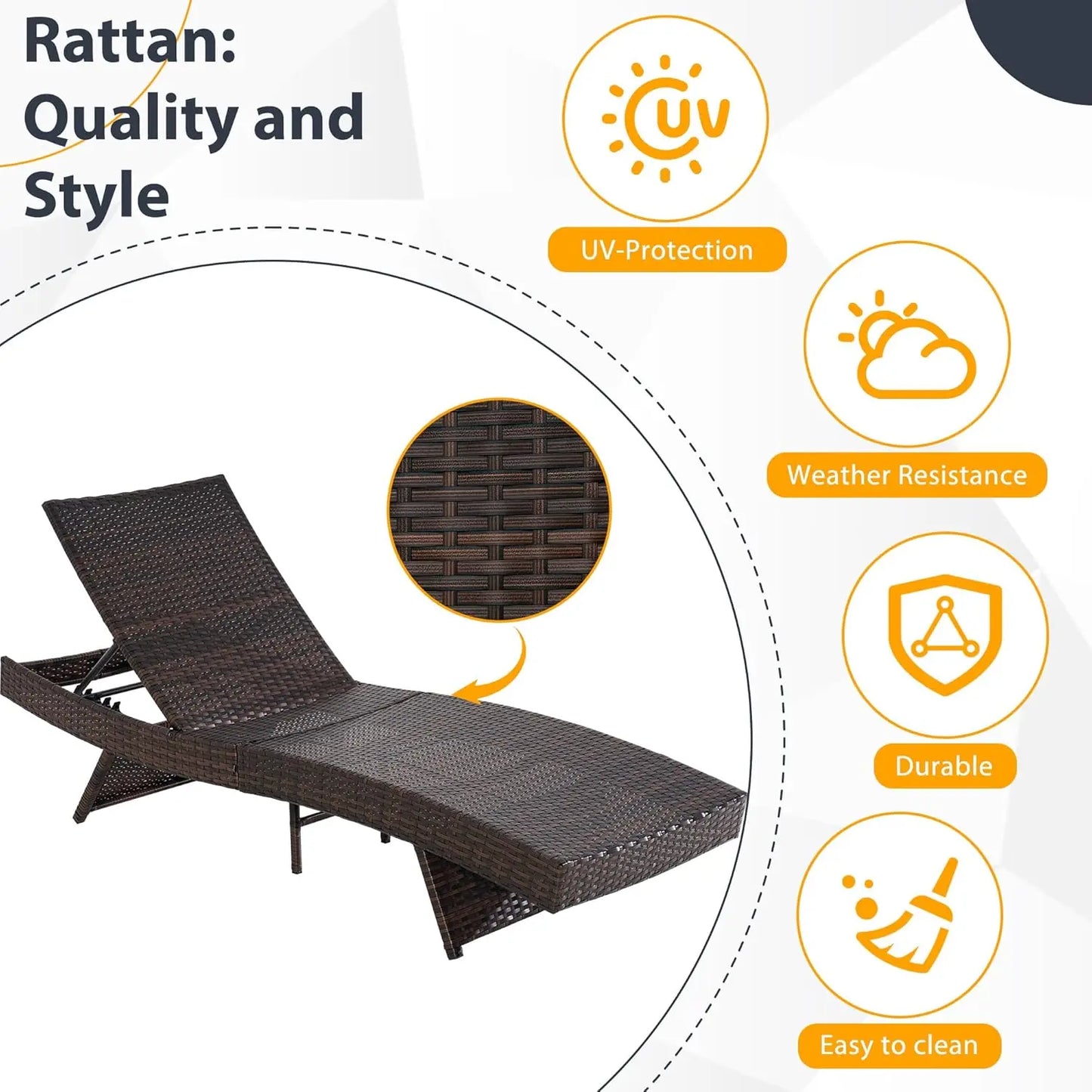 GUOHE Wicker Chaise Lounge Chairs Outdoor Patio Set of 4