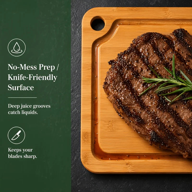 Bamboo Cutting Board With Juice Slot And Non Slip Pads