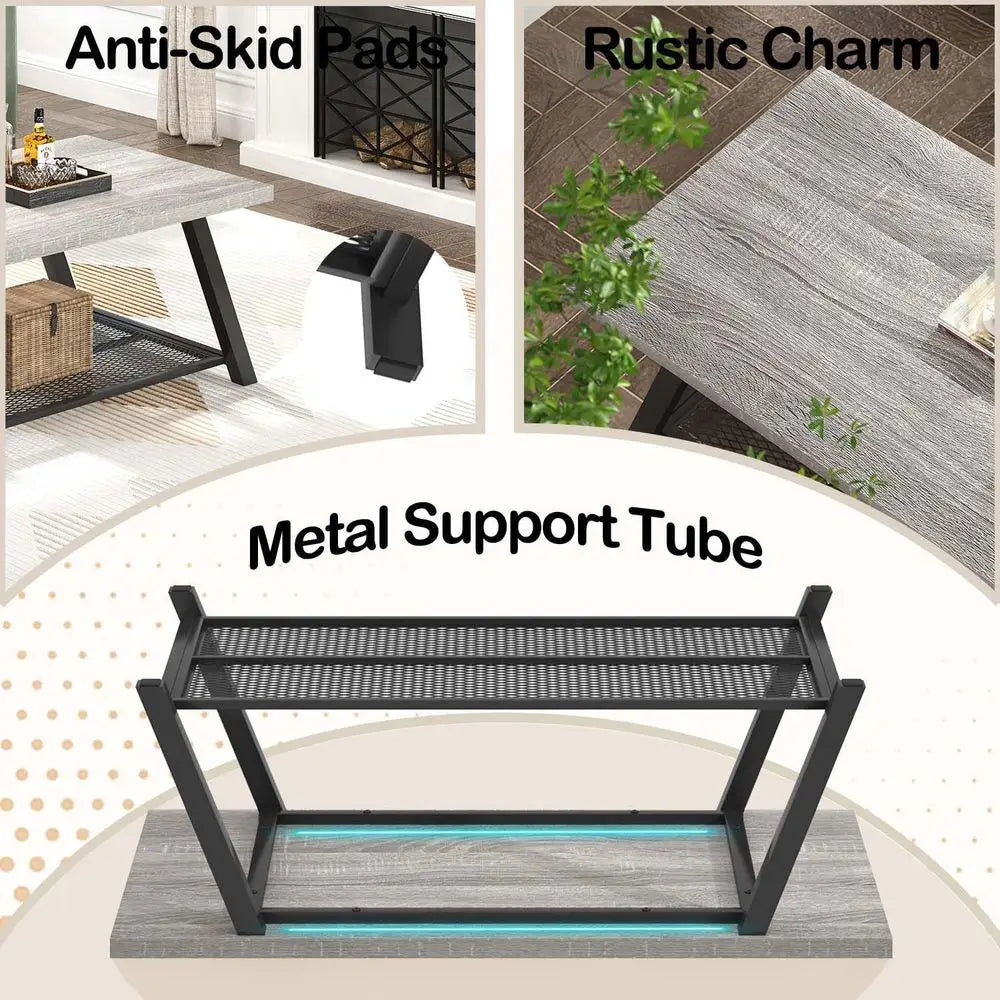 Industrial Rustic Wood And Metal Coffee Table With Storage