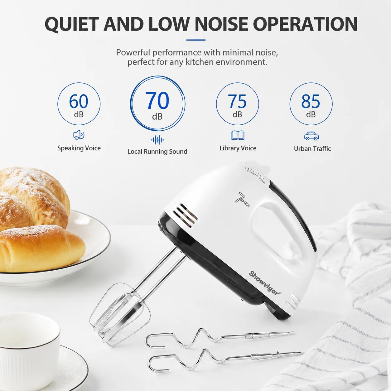 Portable Electric Handheld Mixer With 5 Stainless Steel Attachments