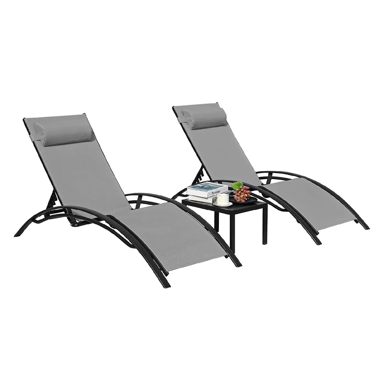 Homfa Aluminum Outdoor Lounge Chair Set With 5 Adjustable Backrests And Table