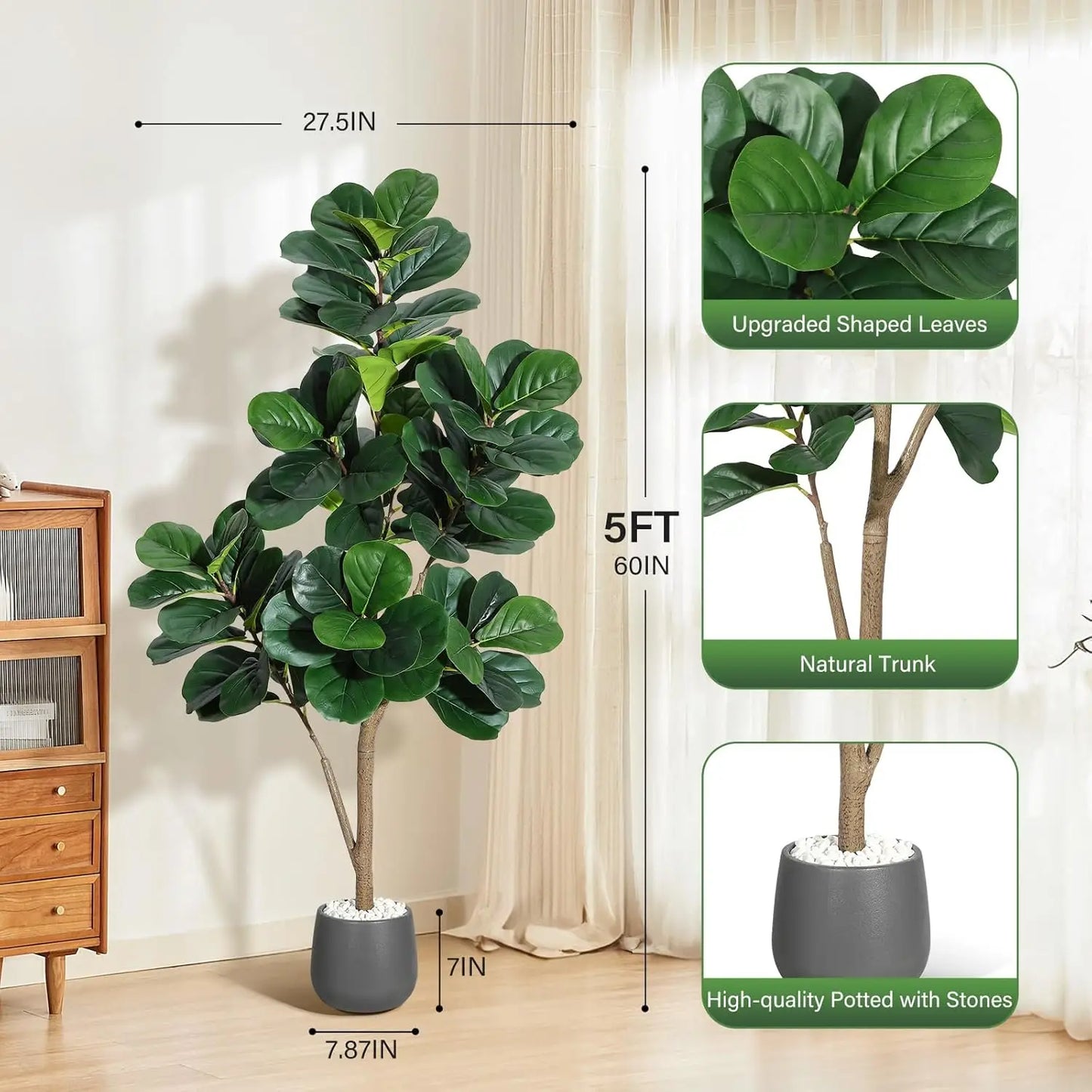 HiMISS Fiddle Leaf Fig Tree Artificial Planter Home Decor
