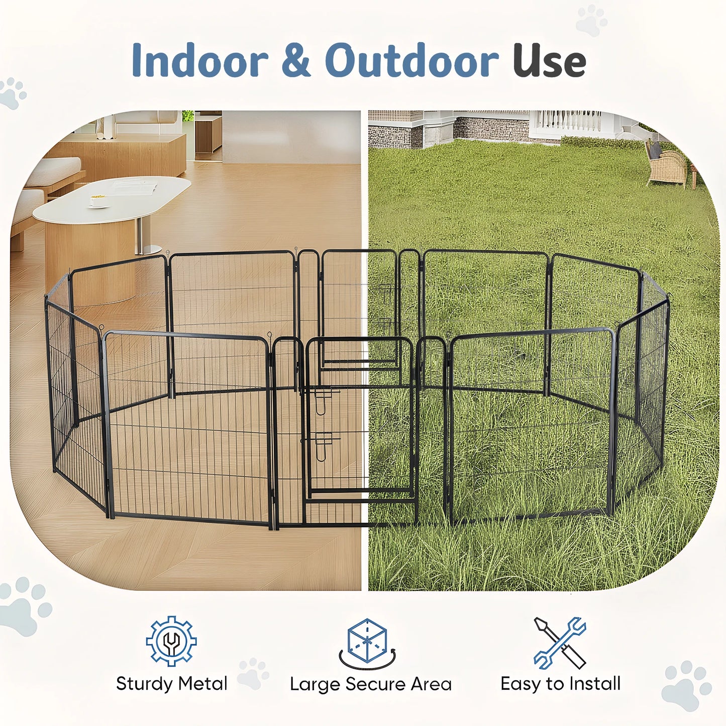 JHK Metal 12 Panel Dog Playpen Fence Foldable Indoor Outdoor Use