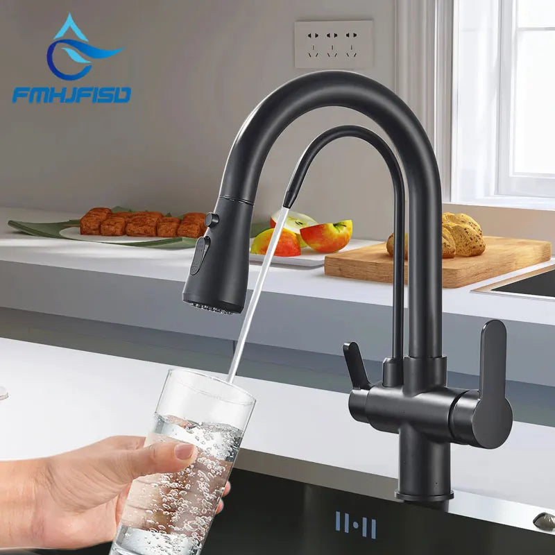 Fmhjfisd Pure Water Kitchen Faucet Pull Out Dual Handle Hot Cold Deck Mounted