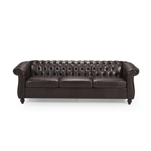 Chesterfield Sofa Button Tufting Nailhead Trim Scrolled Arms Low Profile
