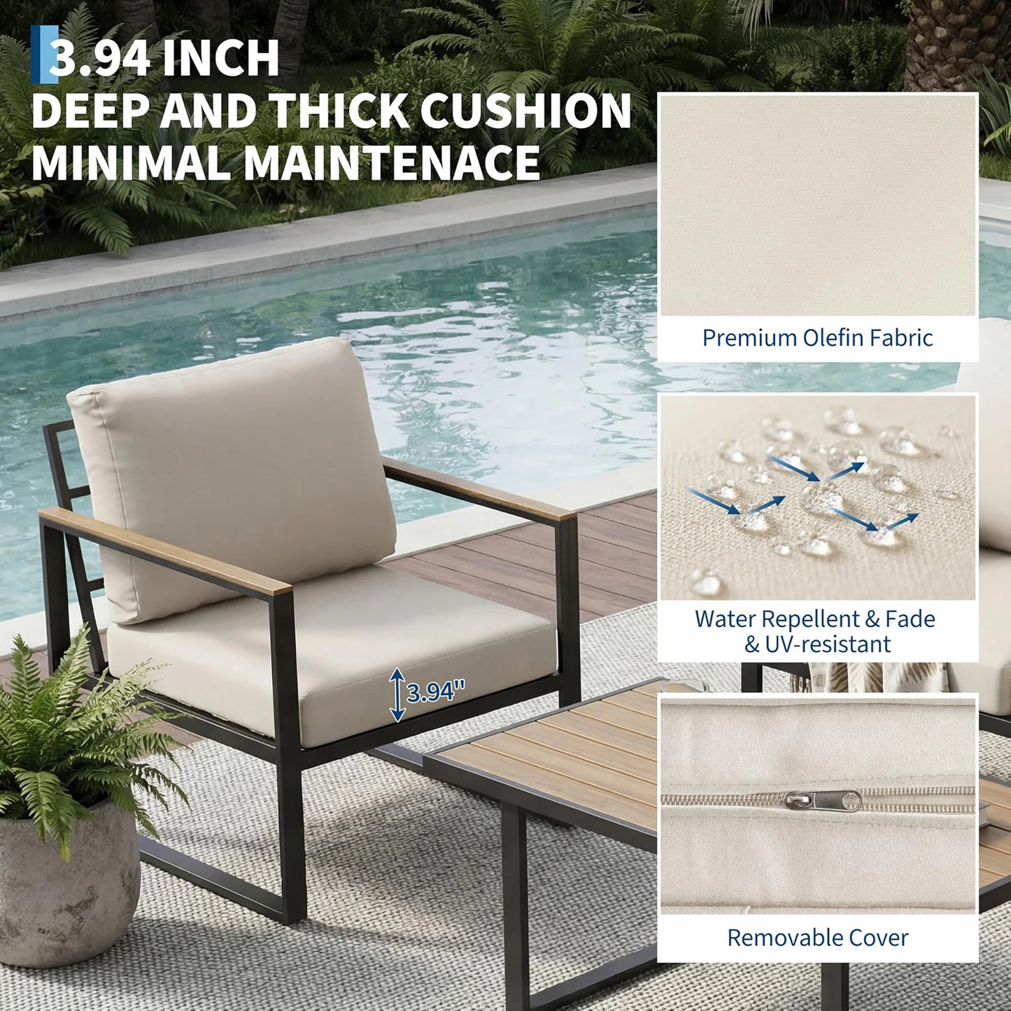 HobbyLane Modern 4 Piece Patio Set With Coffee Table Cushions
