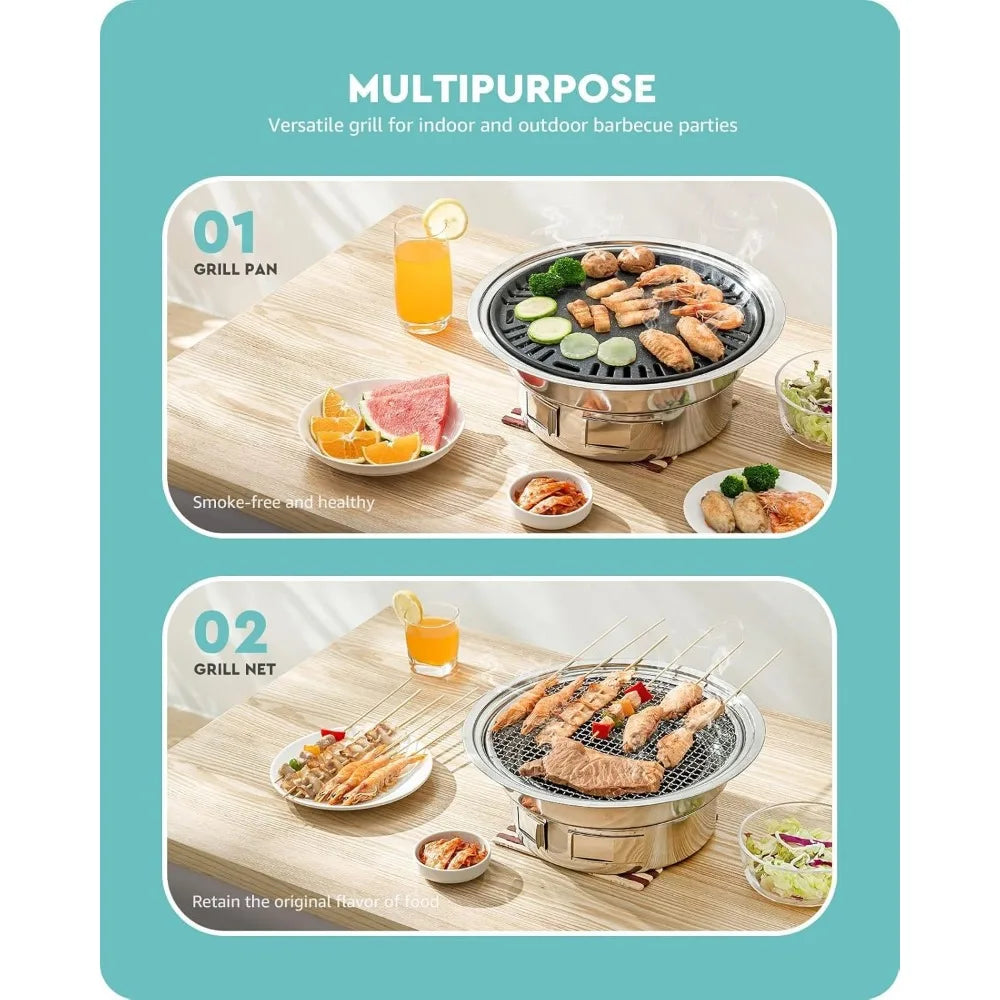 NBVCX Nonstick Stainless Steel Portable Korean BBQ Grill
