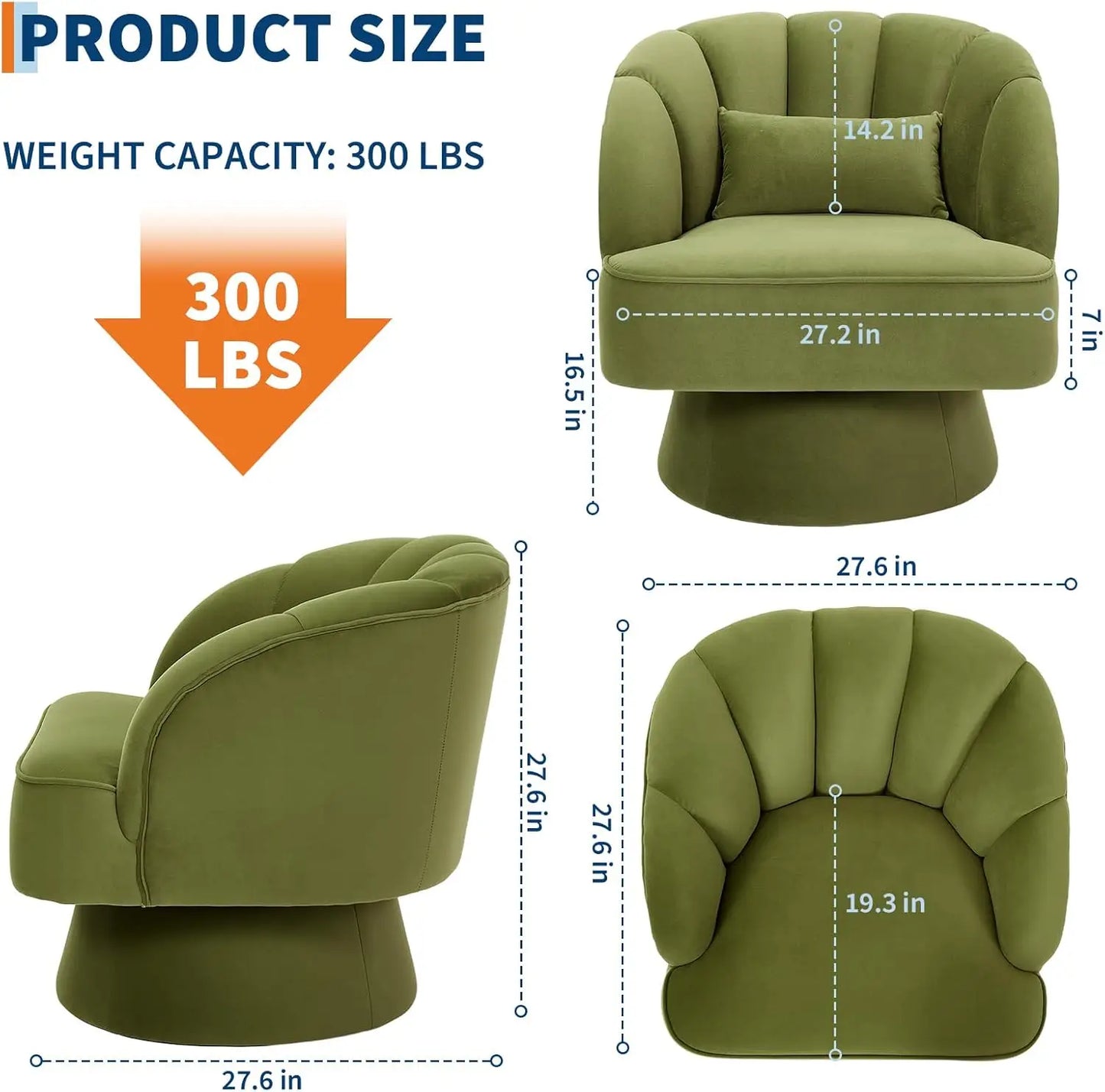 HiMISS Ultra Plush Swivel Accent Chair Barrel Lounge Velvet