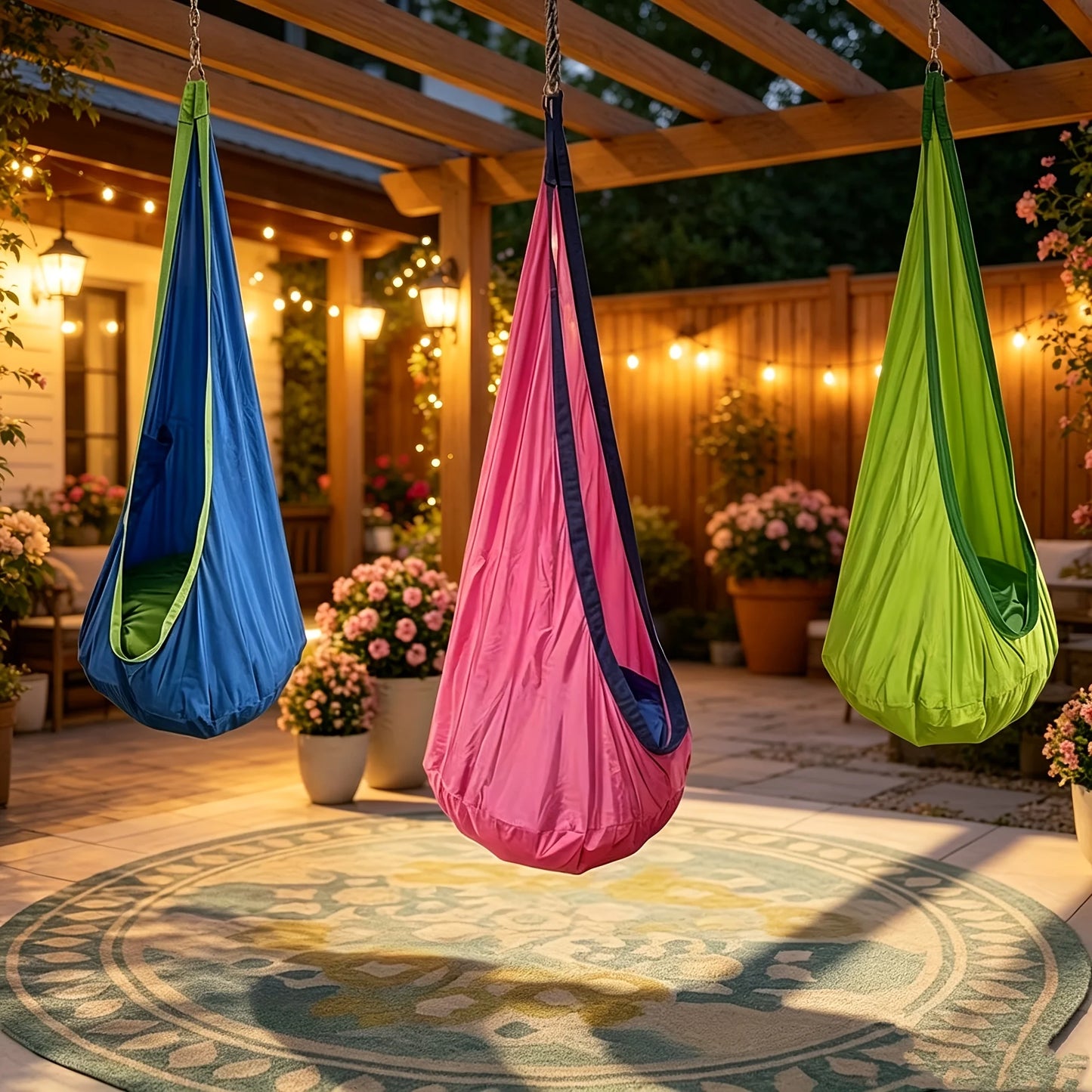 LIVINGANDHOME Indoor Outdoor Hanging Hammock Chair With Pillow And Straps