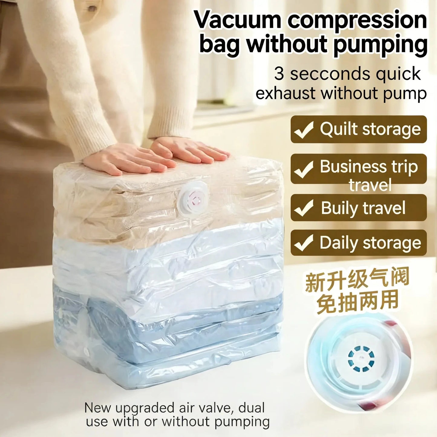 15 Pack No Pump Reusable Vacuum Storage Bags For Clothes