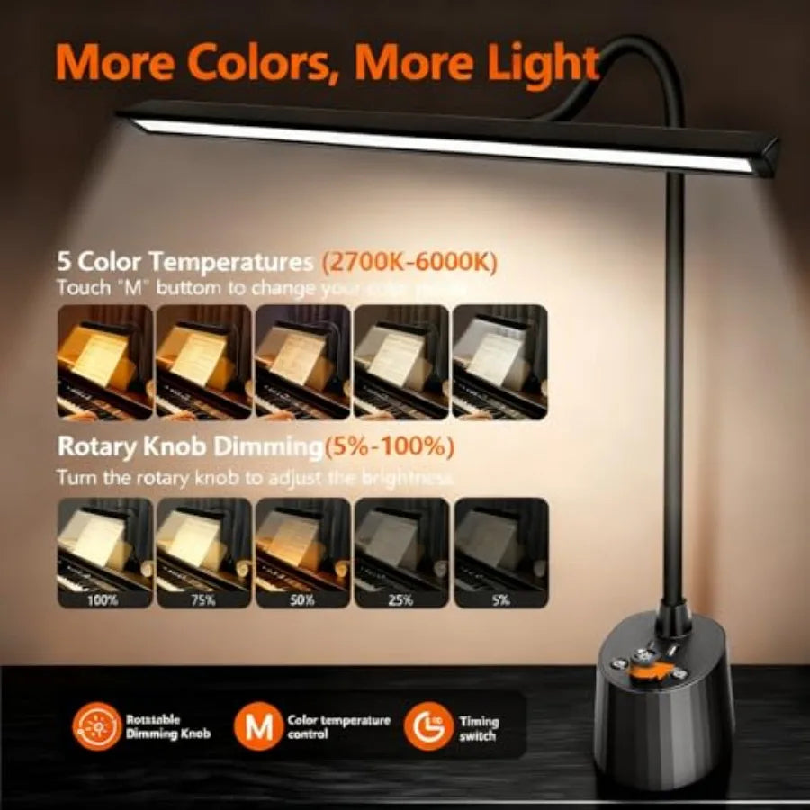 Piano Light - LED Piano Lamp for Grand/Upright/Digital Pianos - Adjustable Piano Light Desk Lamp with Flexible Gooseneck, 5 Col