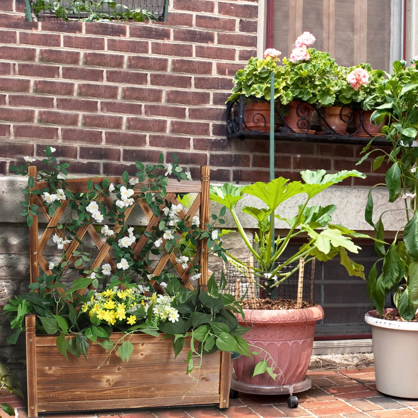 Wooden Raised Garden Bed With Trellis For Vegetable Plants