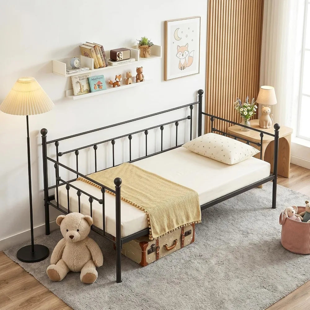 Modern Metal Daybed Frame With Headboard For Living And Bedroom
