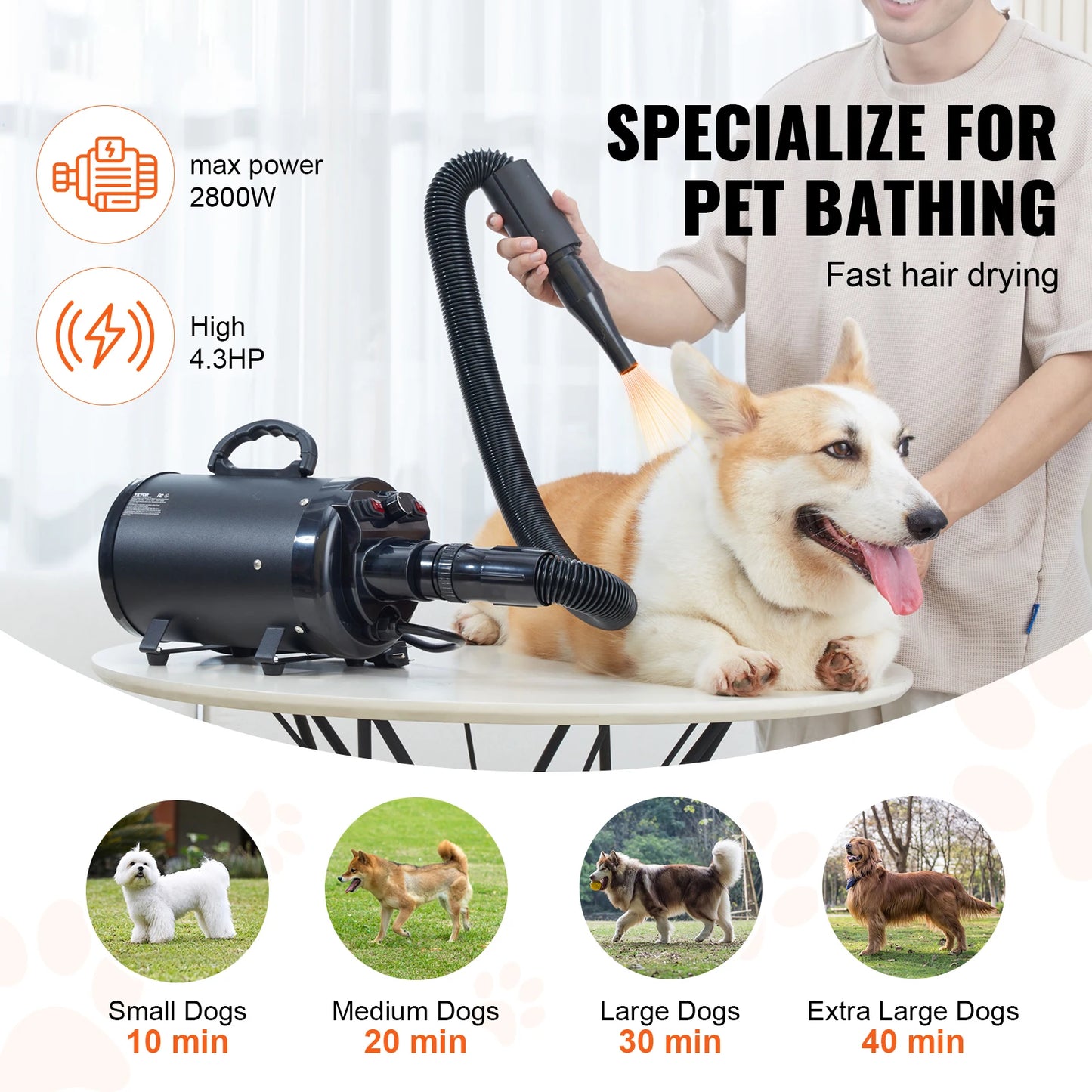 SucceBuy 2000W Dog Blow Dryer With Adjustable Speed And Temperature
