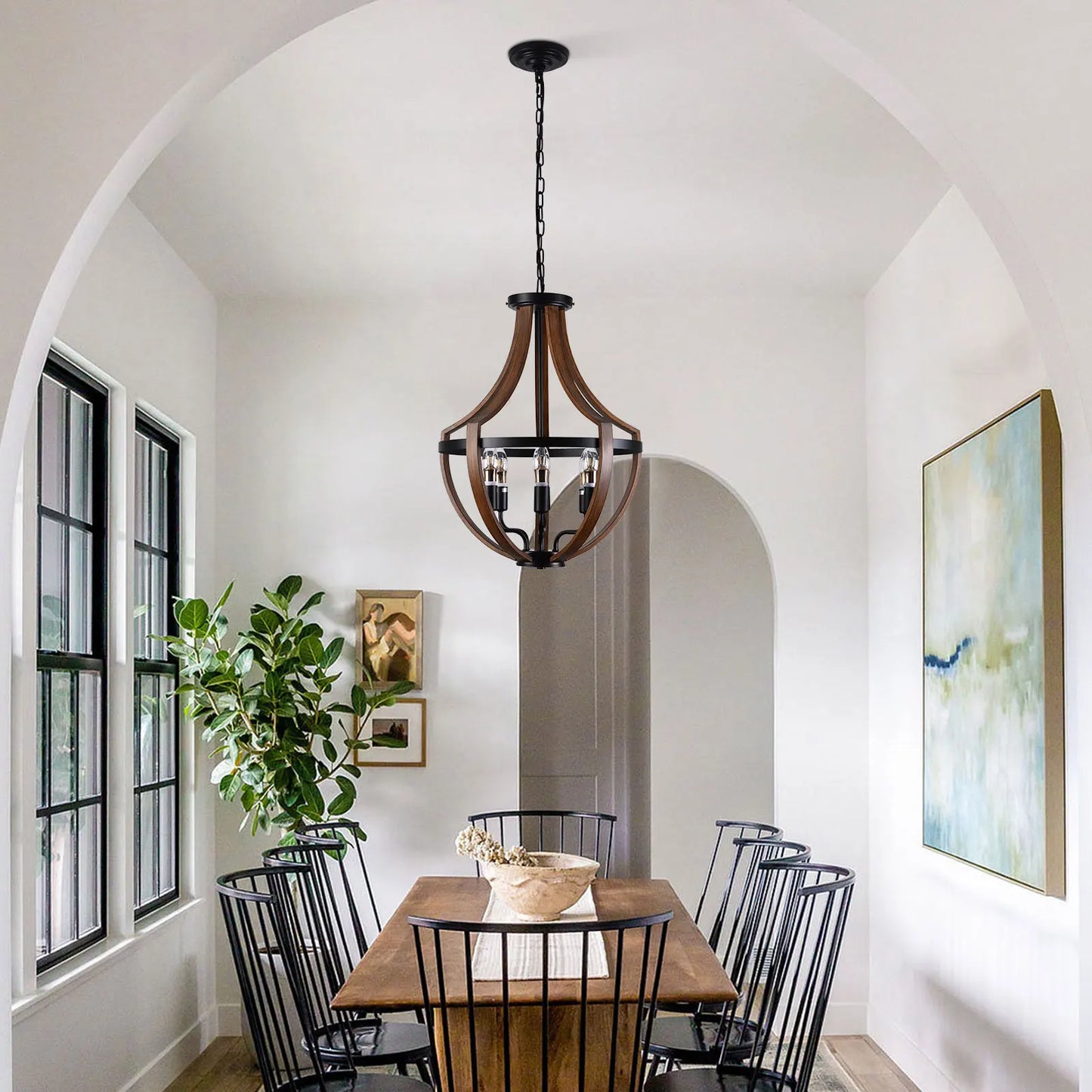 Modern Rustic Wooden Pendant Light Fixture For Kitchen Lighting