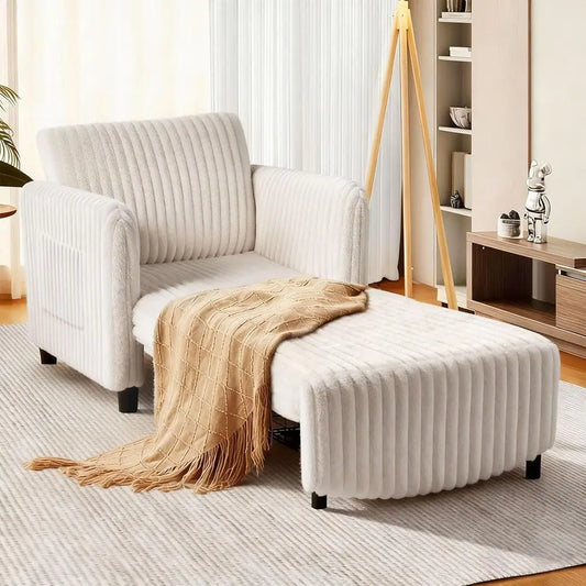 Convertible Sleeper Chair With Rotating Wood Frame And Plush Cushion
