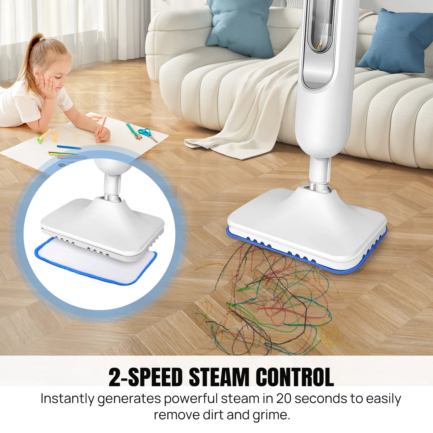 BRIEFNESS Steam Mop And Detachable Steam Cleaner Powerful Floor Steamer