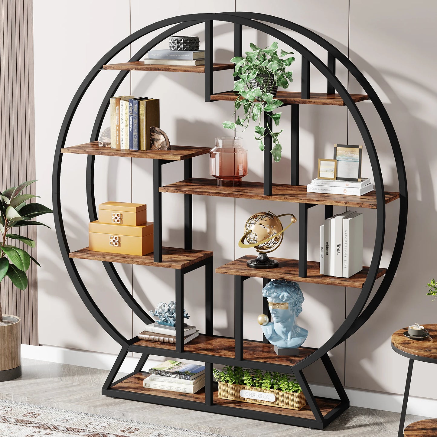 Tribesigns Round Etagere Bookshelf With Staggered Five Tier Shelves