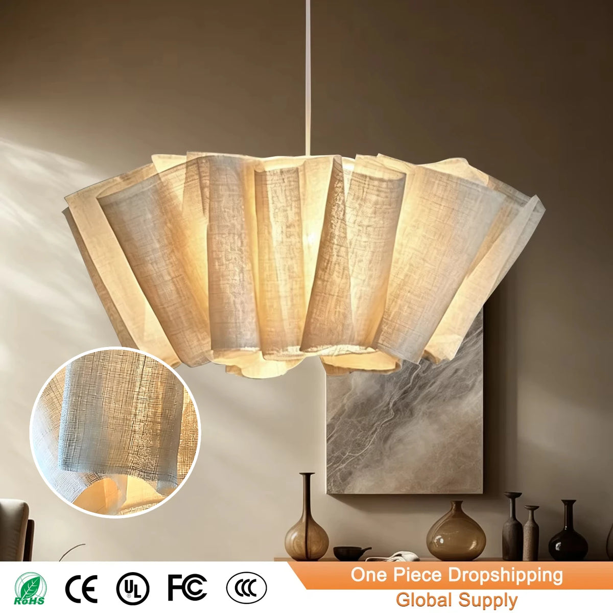 Yingxuan Wabi Sabi Pleated Pendant Chandelier for Dining Room