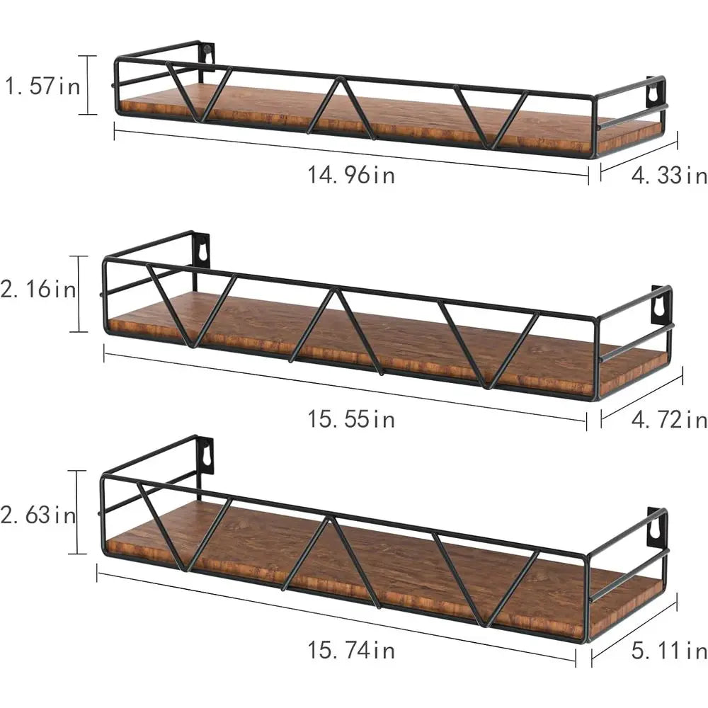 Floating Wood Shelves Set Of 3 Wall Mounted Living Room