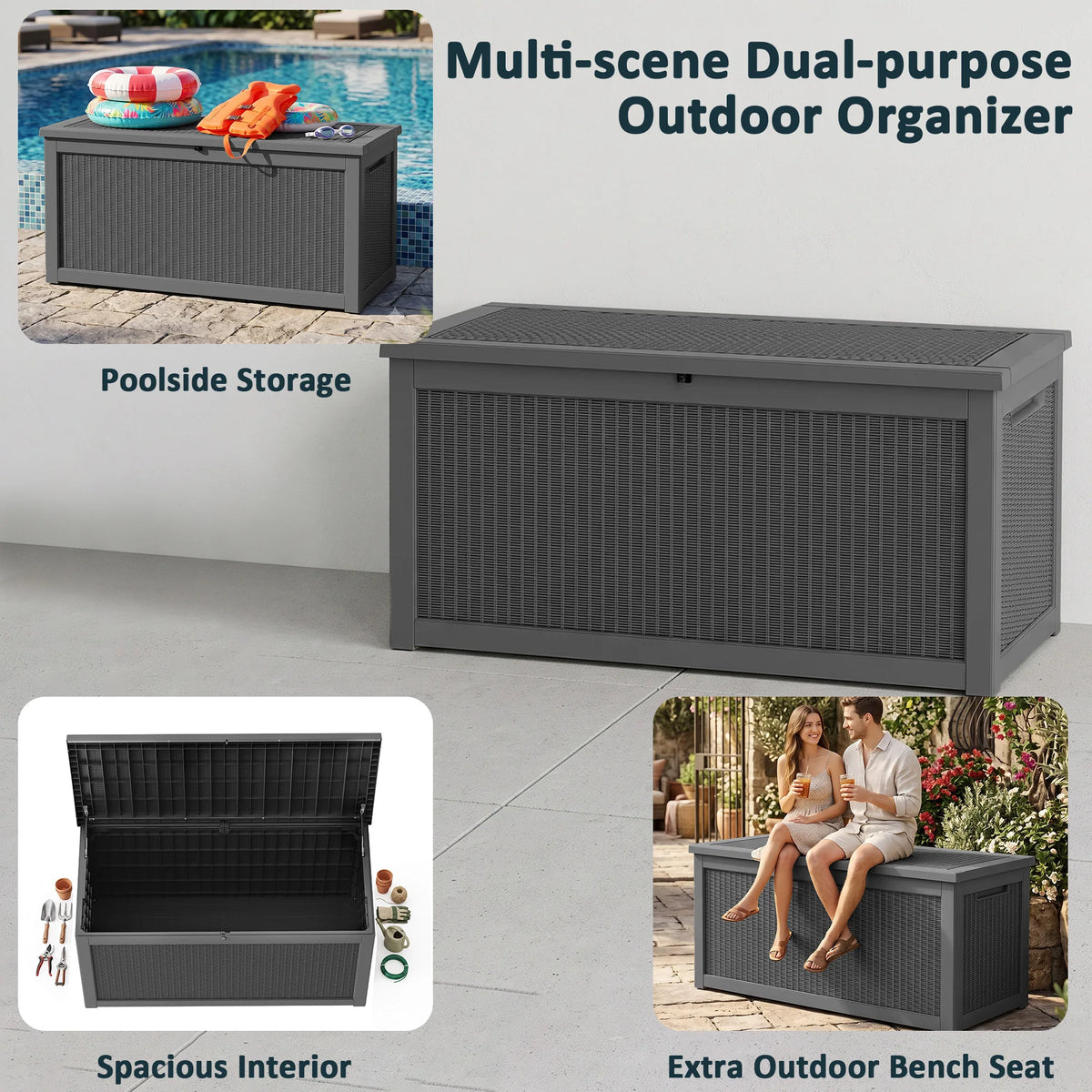 Weather Resistant Resin Outdoor Storage Chest With Lockable Lid