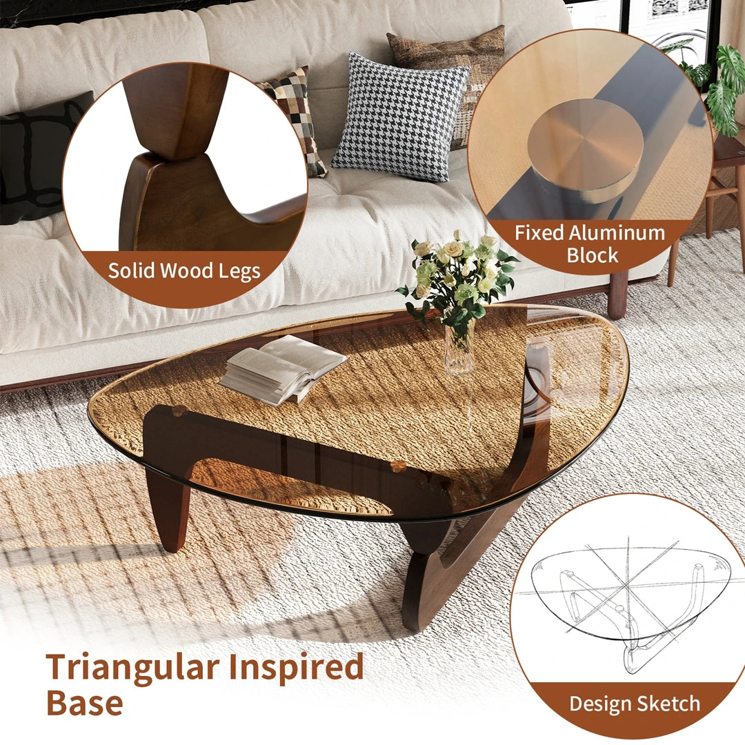 Wisfor Triangular Coffee Table With Tempered Glass And Wood Frame