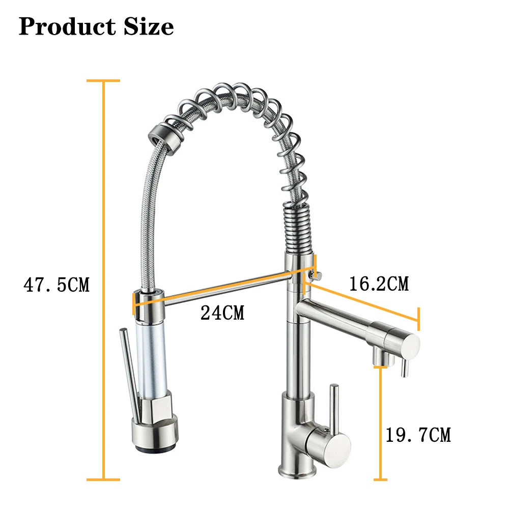 DQOK Brushed Spring Pull Down Kitchen Faucet Hot Cold Water