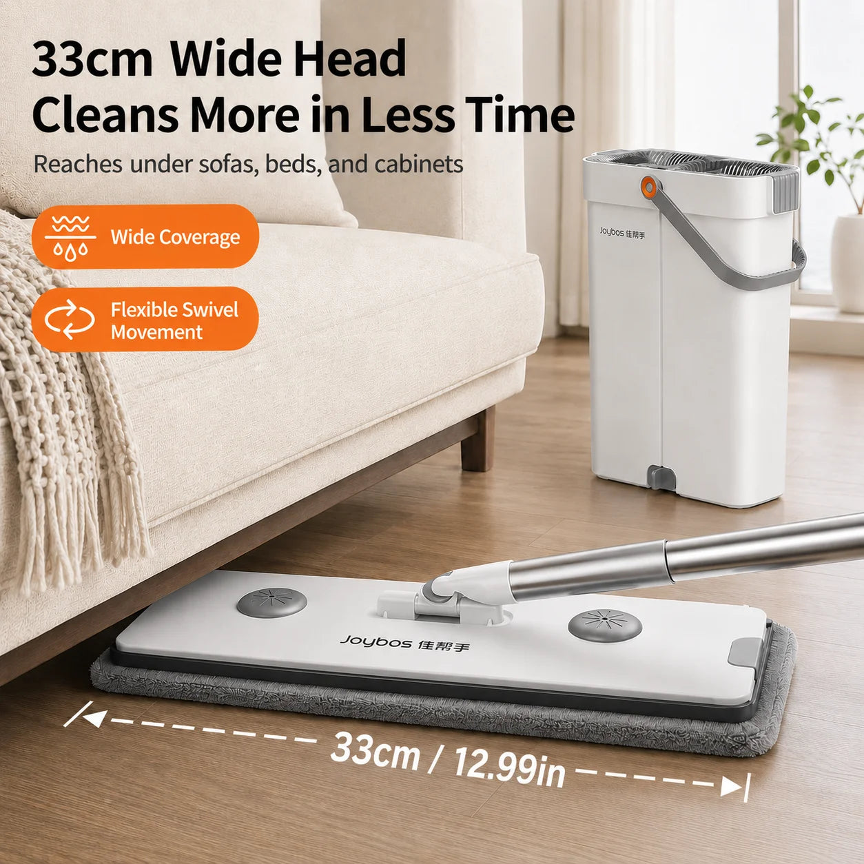 Joybos Ultra Slim Mop And Bucket System With Microfiber Pads