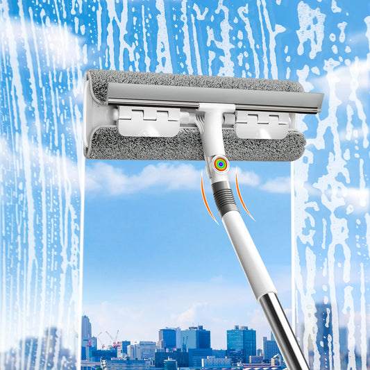 Joybos 2-in-1 Window Squeegee With Extendable Pole And Microfiber Pad