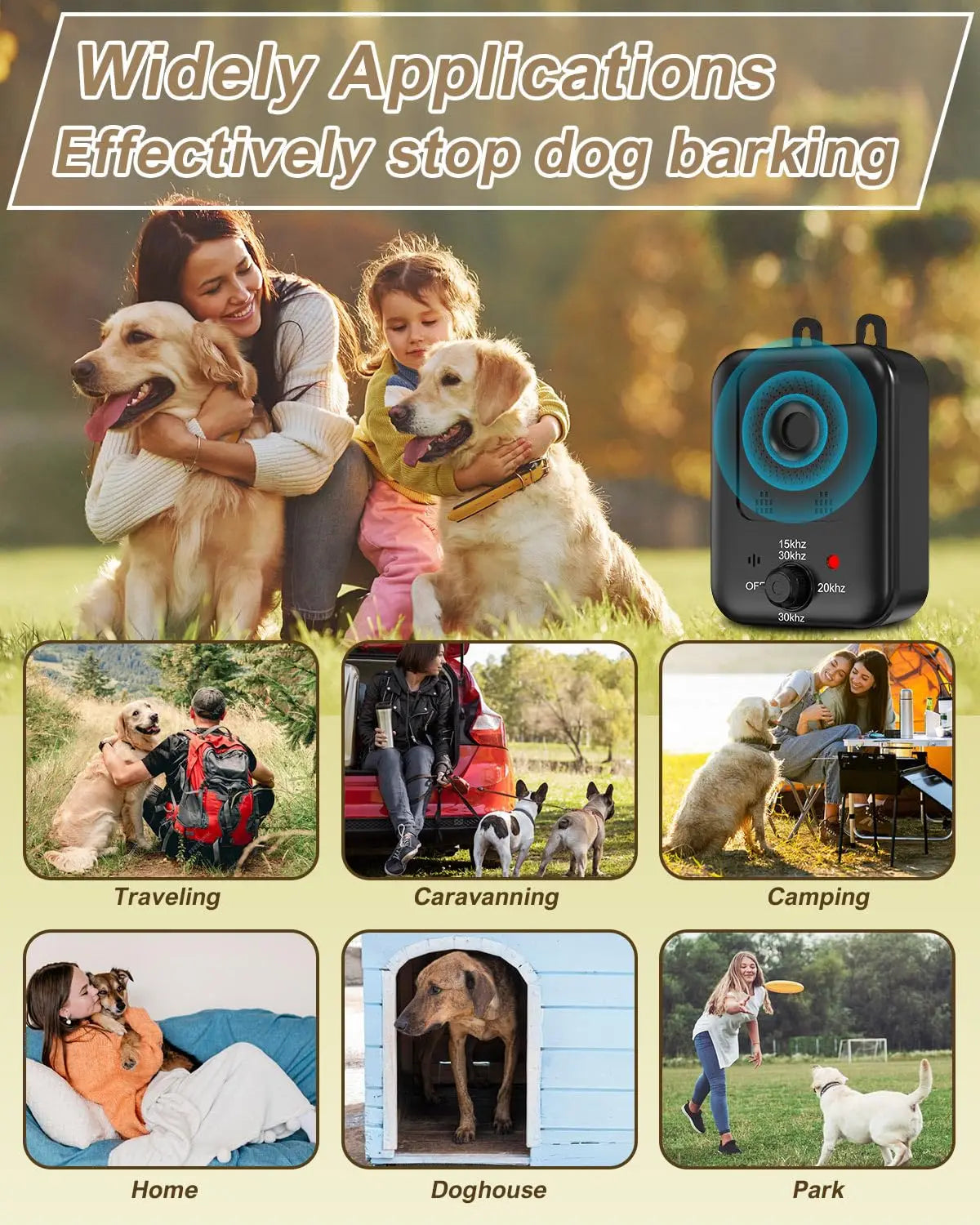 Automatic Ultrasonic Dog Bark Deterrent Rechargeable Indoor Outdoor Device