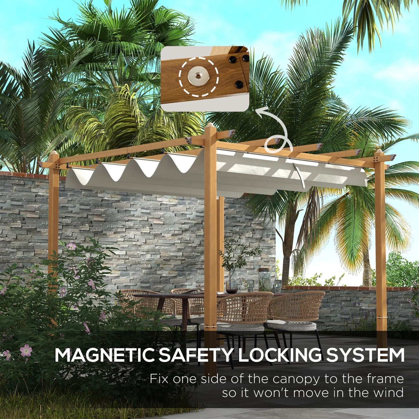 Retractable Pergola With Wood Grain Aluminum Frame