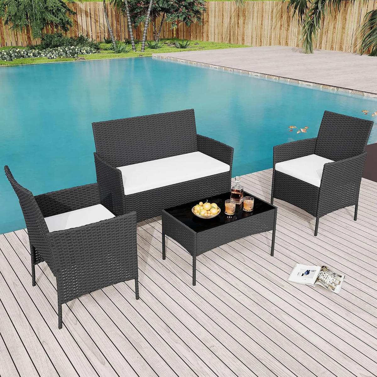 HiMISS Outdoor Rattan Patio Furniture Set With Cushions And Glass Table
