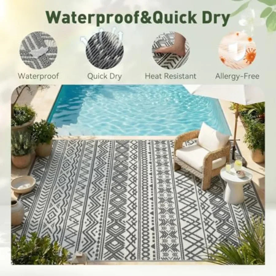 Outdoor Rug Carpet Waterproof 5x8 Outdoor Patio Rug Mat Reverisble Plastic Straw Outdoor Rug for RV Camping Picnic Beach Balcon