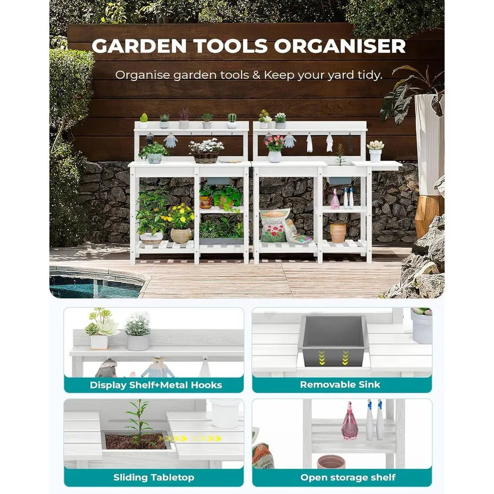 Portable Outdoor Garden Workbench With Detachable Sink HDPE Table
