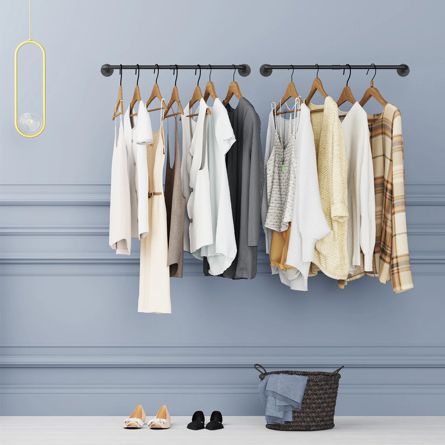 Industrial Pipe Clothes Rail Rack Wall Mounted Garment Rod Organizer