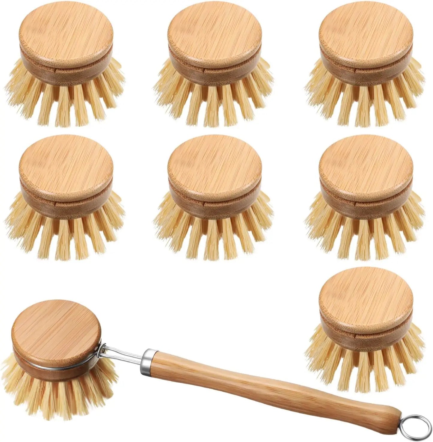 8-Piece Bamboo Dish Brush Set With Replacement Heads