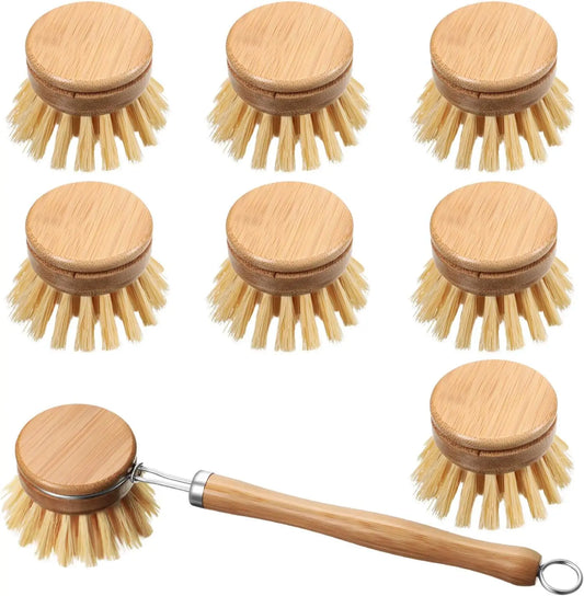 8-Piece Bamboo Dish Brush Set With Replacement Heads